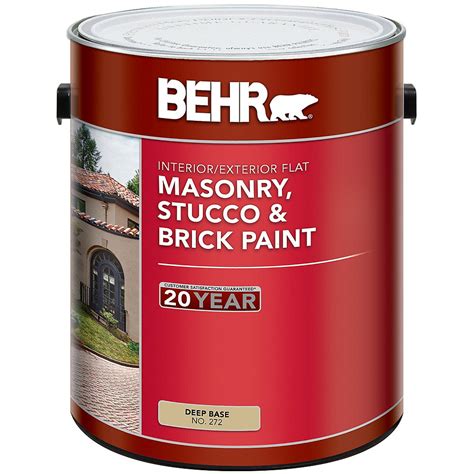 The BEHR Masonry, Stucco and Brick Paint a high-quality, flat acrylic latex paint with a 20-year customer satisfaction guarantee. . Behr paint masonry